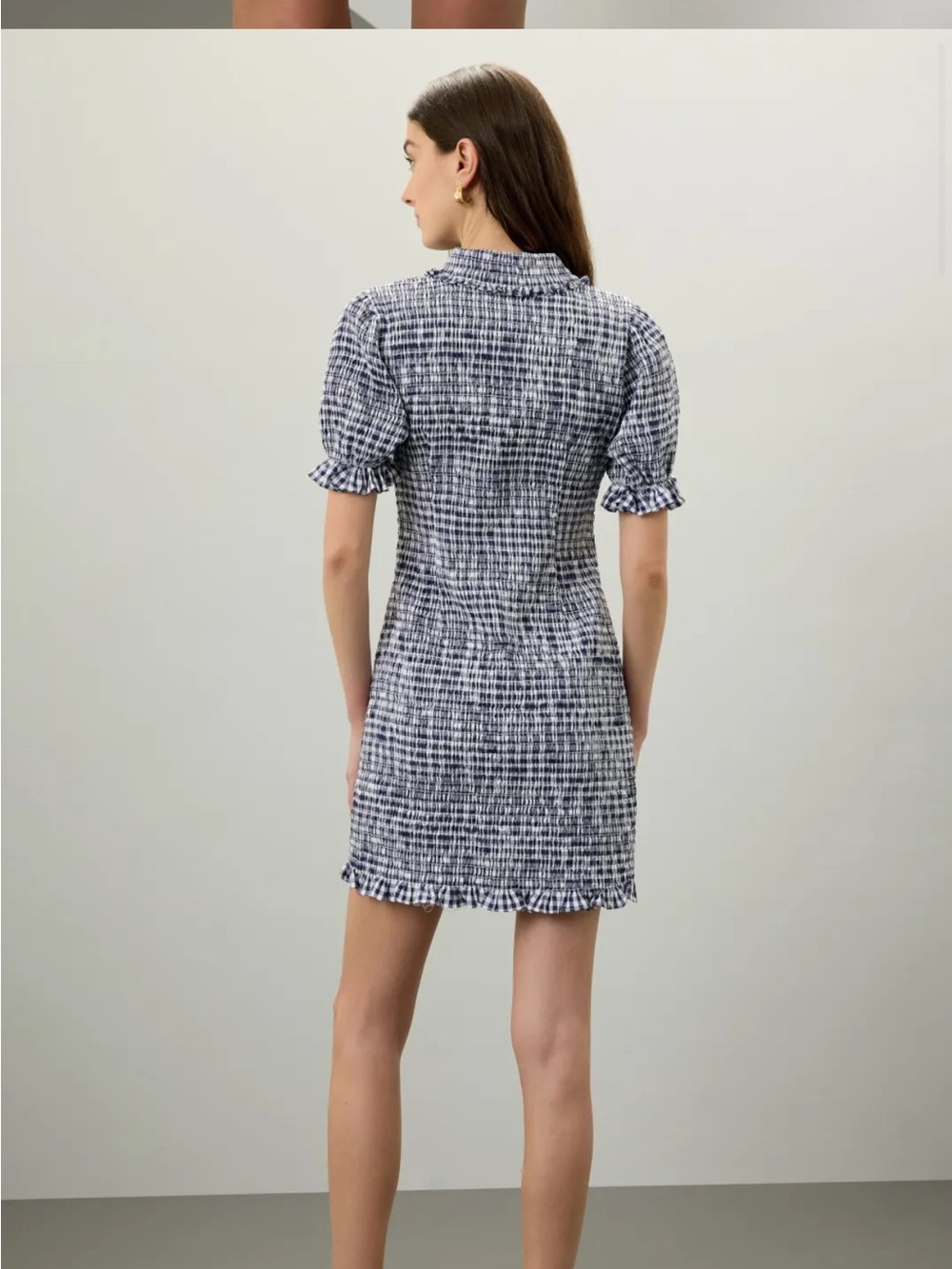 Jason Wu x RTR Gingham-Textured Navy and White Short Sleeve Dress - Picture 2 of 14
